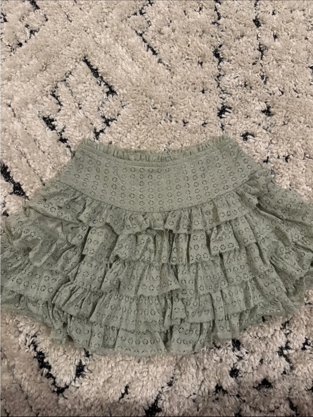 American Eagle Outfitters Sage Green Eyelet Ruffle Mini Skirt